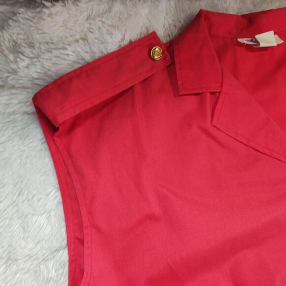 Vintage Alicia Coral Red Sleeveless Midi  Dress 2 Pockets Womans Size 12 Tall - Picture 6 of 9